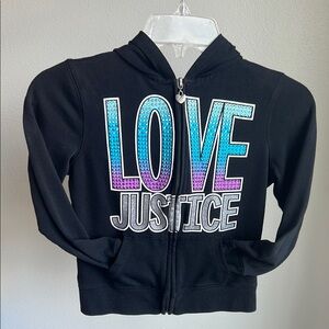 Justice Black Hoodie with Blue and Purple Accents Size 6